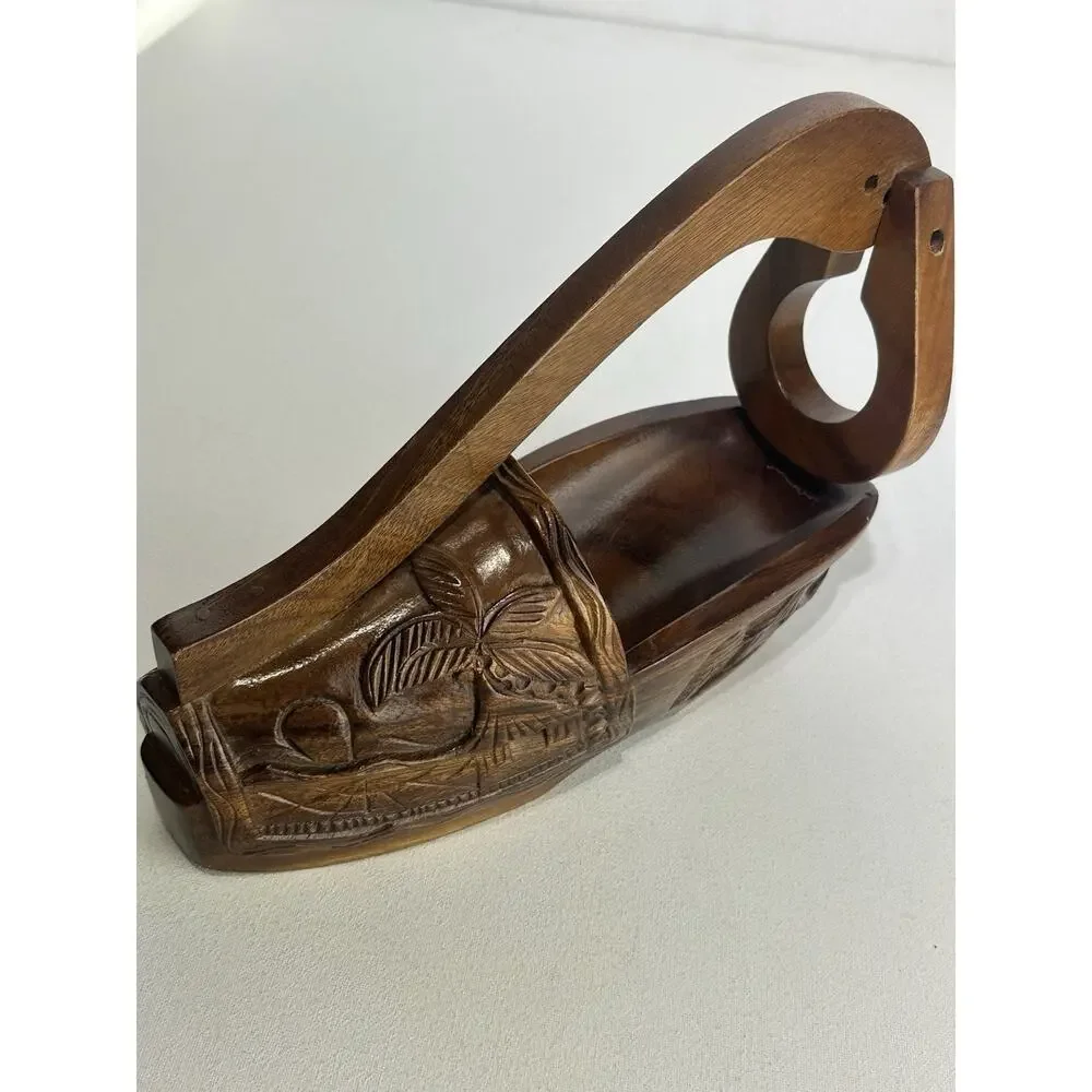 Vintage Handmade Wooden Shoe Shaped Wine Bottle Holder Carved Hawaiian